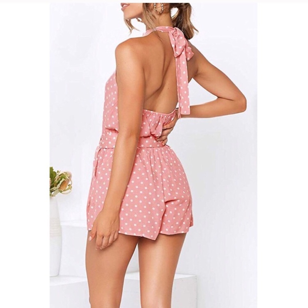 Pink Poka Dot halter Romper - Picture 2 of 2